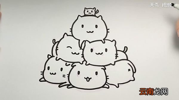 一群猫咪简笔画