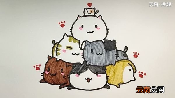 一群猫咪简笔画