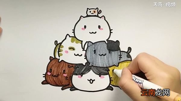 一群猫咪简笔画