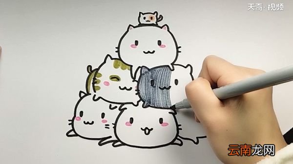 一群猫咪简笔画