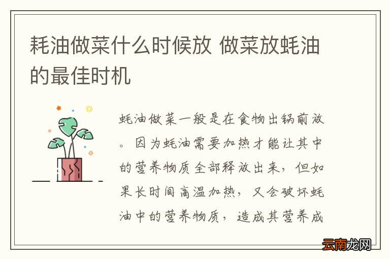 耗油做菜什么时候放 做菜放蚝油的最佳时机