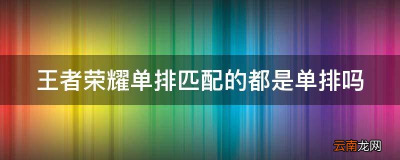 王者荣耀单排匹配的都是单排吗