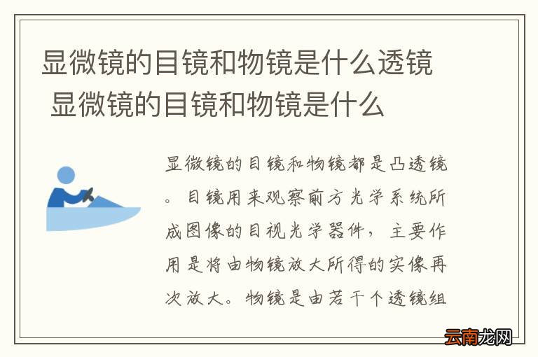 显微镜的目镜和物镜是什么透镜 显微镜的目镜和物镜是什么