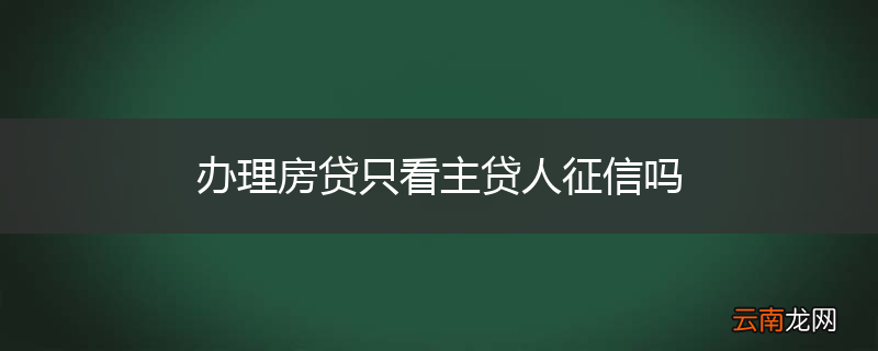 办理房贷只看主贷人征信吗