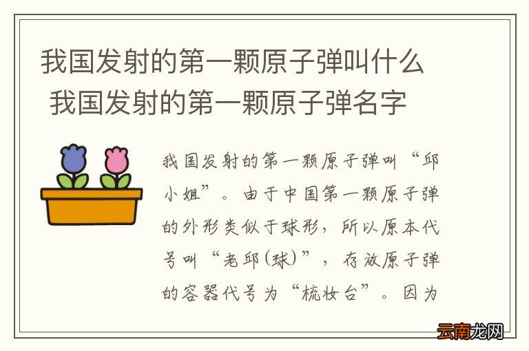 我国发射的第一颗原子弹叫什么 我国发射的第一颗原子弹名字