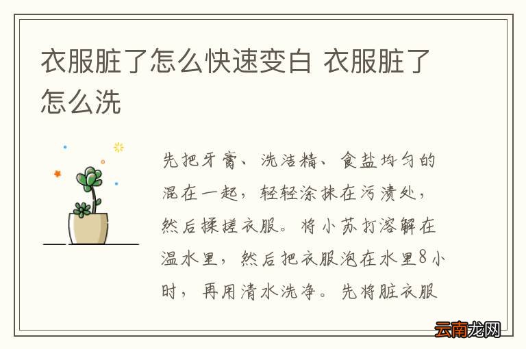 衣服脏了怎么快速变白 衣服脏了怎么洗
