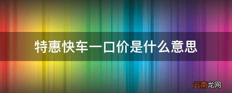 特惠快车一口价是什么意思