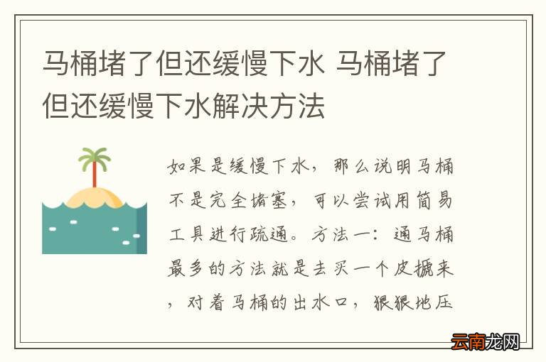 马桶堵了但还缓慢下水 马桶堵了但还缓慢下水解决方法
