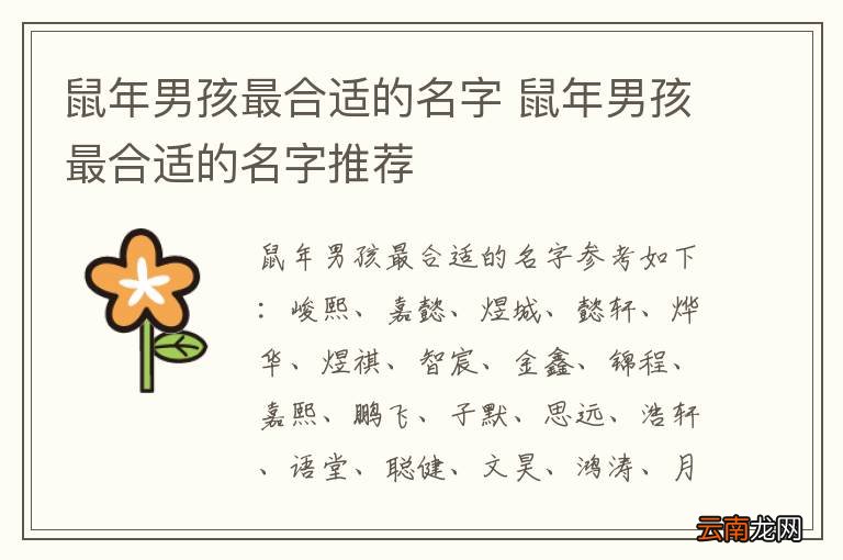 鼠年男孩最合适的名字 鼠年男孩最合适的名字推荐