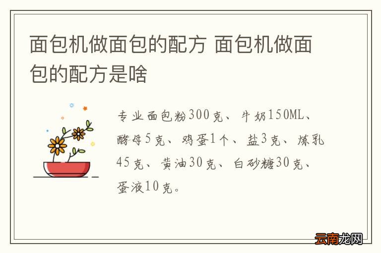 面包机做面包的配方 面包机做面包的配方是啥