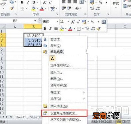 Excel2010中设置数值格式