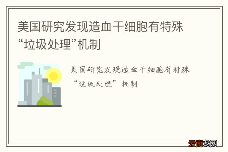 美国研究发现造血干细胞有特殊“垃圾处理”机制