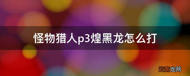 怪物猎人p3煌黑龙怎么打
