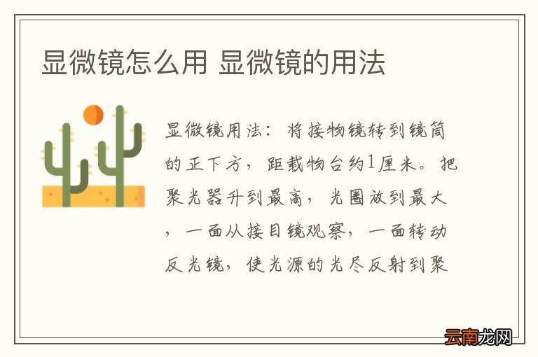显微镜怎么用 显微镜的用法