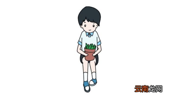 小男孩抱花盆简笔画