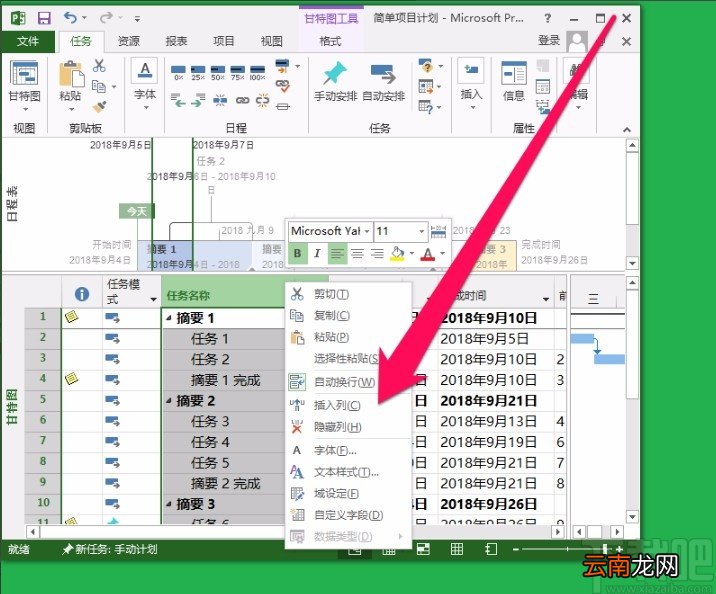 Microsoft Project显示隐藏列的方法