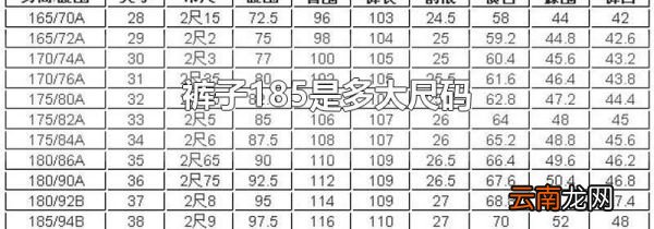 裤子185是多大尺码