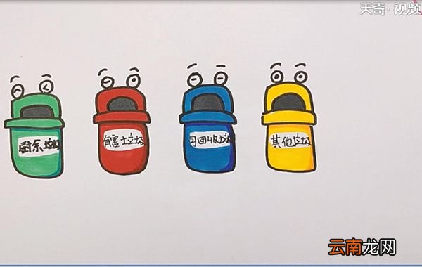 分类垃圾桶简笔画