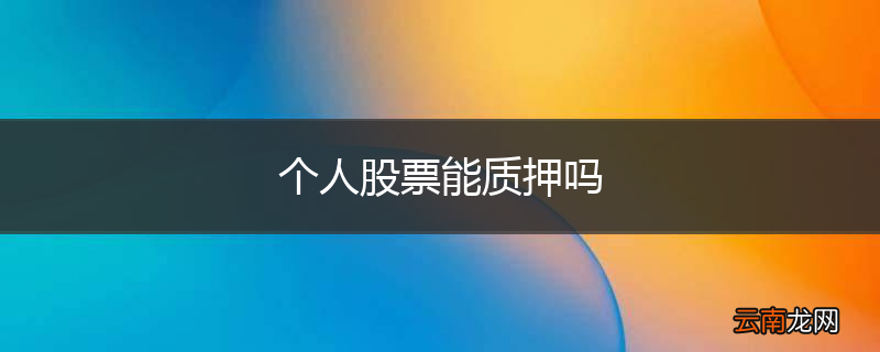 个人股票能质押吗