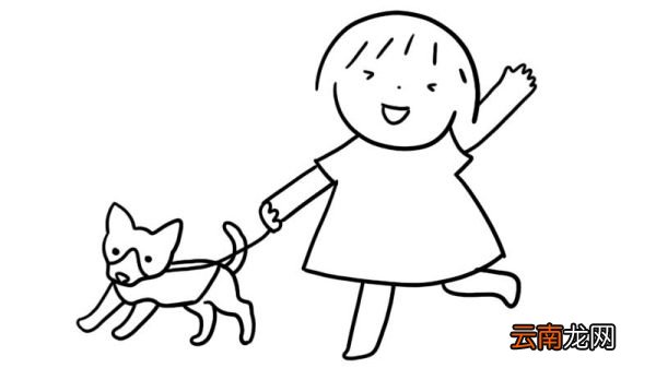 遛狗简笔画