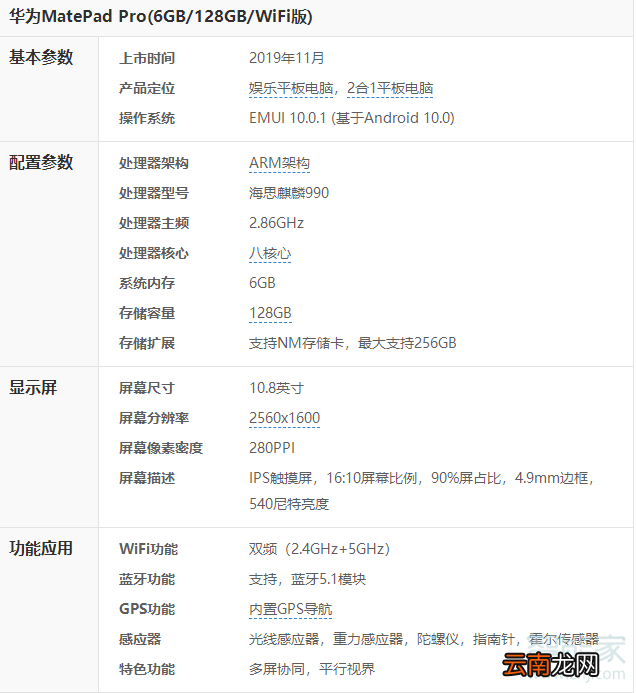 华为MatePad Pro的参数