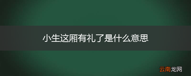 小生这厢有礼了是什么意思