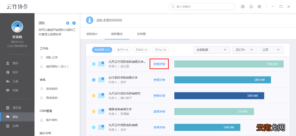 云竹协作中项目概况具体操作步骤