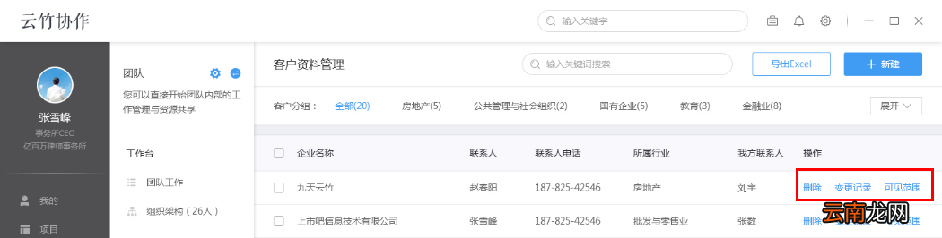 云竹协作中更多操作详情介绍