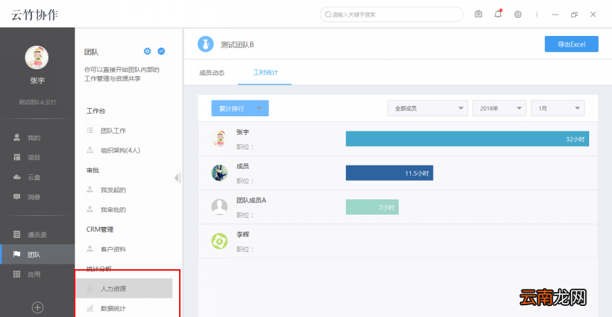云竹协作中团队成员工时统计具体操作步骤