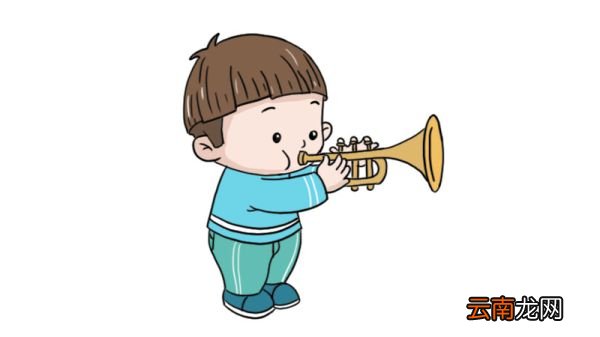 元旦吹喇叭的小孩简笔画