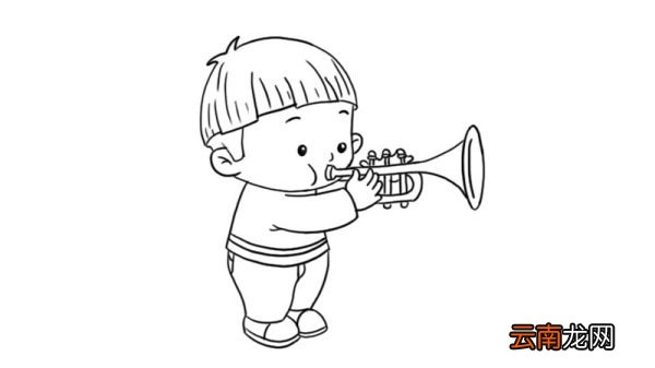 元旦吹喇叭的小孩简笔画