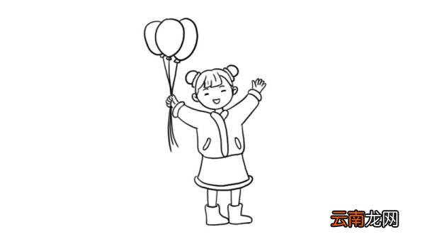 元旦拿气球的小孩简笔画