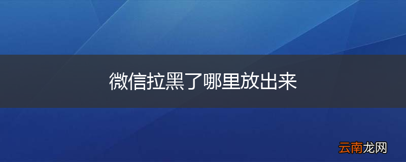 微信拉黑了哪里放出来