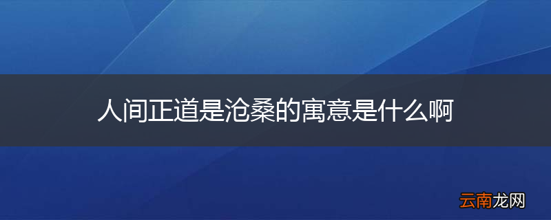 人间正道是沧桑的寓意是什么啊