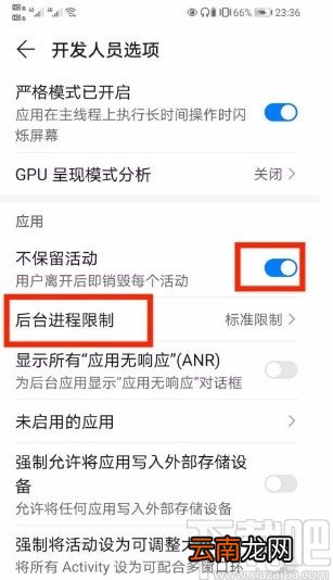 华为手机将后台进程限制设置为标准限制的方法