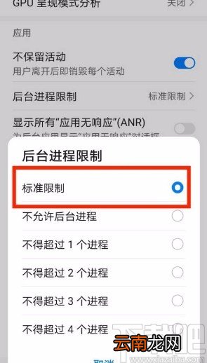 华为手机将后台进程限制设置为标准限制的方法